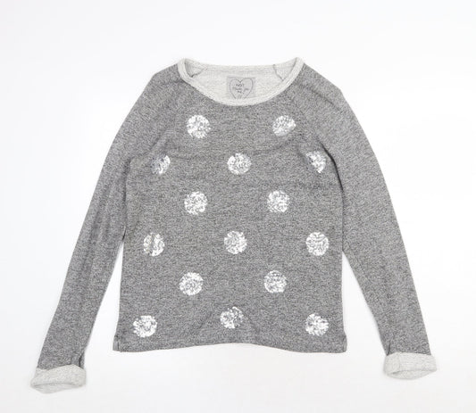NEXT Womens Grey Round Neck Polka Dot Cotton Pullover Jumper Size 12