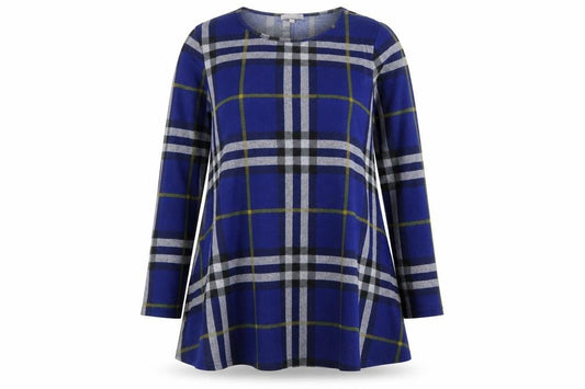 Apricot Womens Blue Plaid Polyester Trapeze & Swing Size 12 Round Neck Pullover