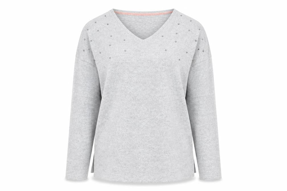 Viz Womens Grey V-Neck Polyester Pullover Jumper Size M