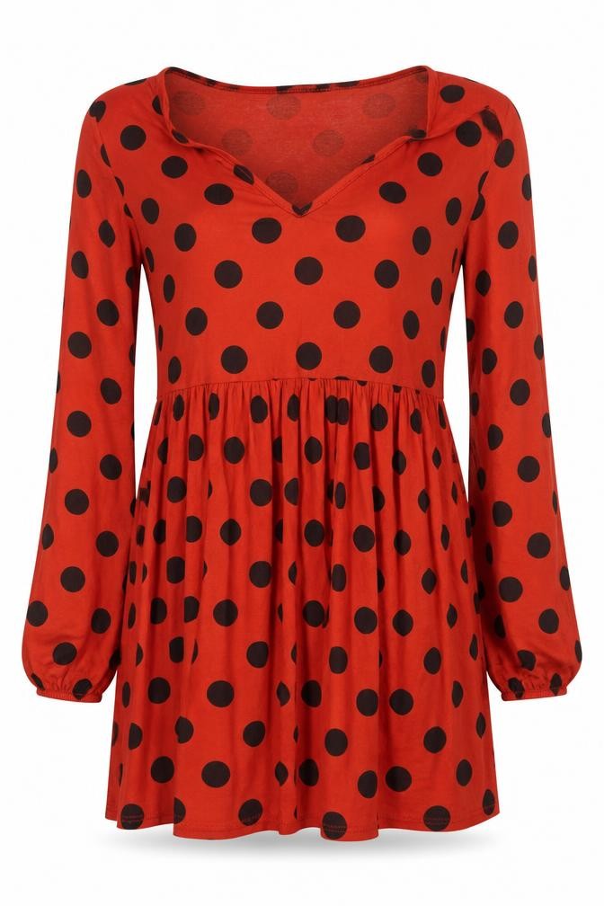 Boohoo Womens Orange Polka Dot Polyester Mini Size 8 V-Neck Pullover