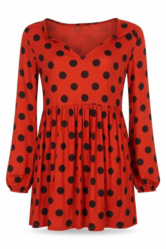 Boohoo Womens Orange Polka Dot Polyester Mini Size 8 V-Neck Pullover