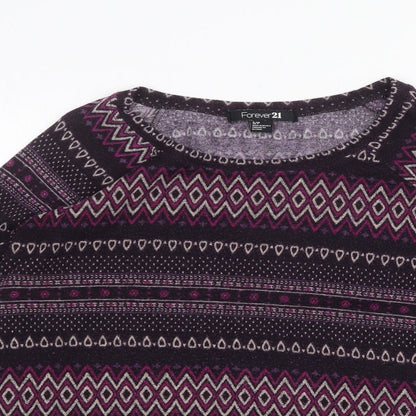 Forever 21 Womens Purple Round Neck Geometric Polyester Pullover Jumper Size S