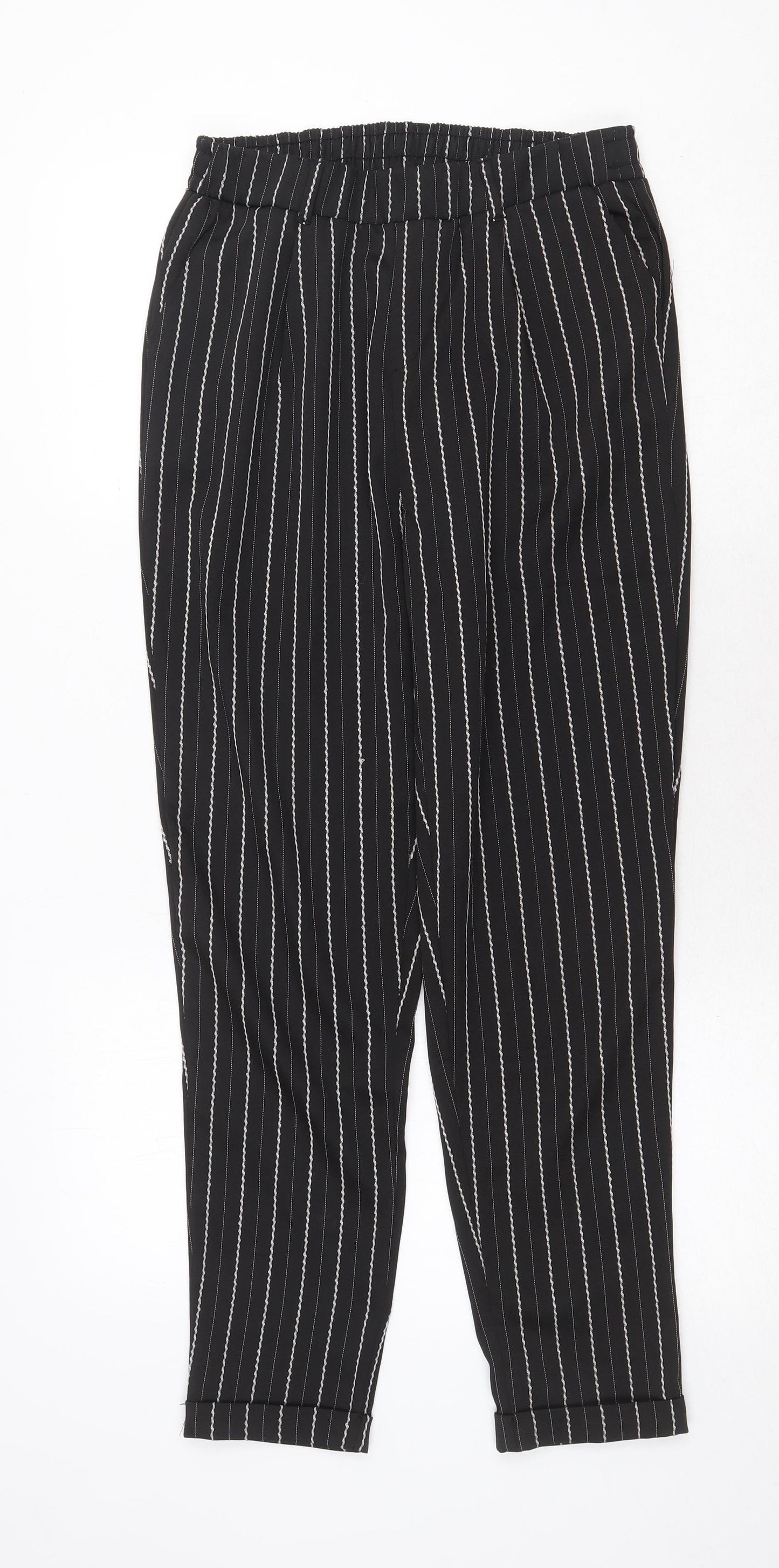 Select Womens Black Striped Polyester Trousers Size 10 Regular