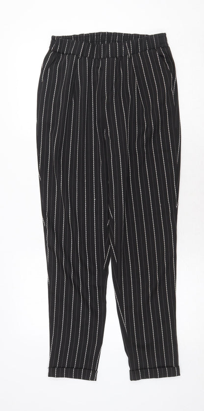 Select Womens Black Striped Polyester Trousers Size 10 Regular