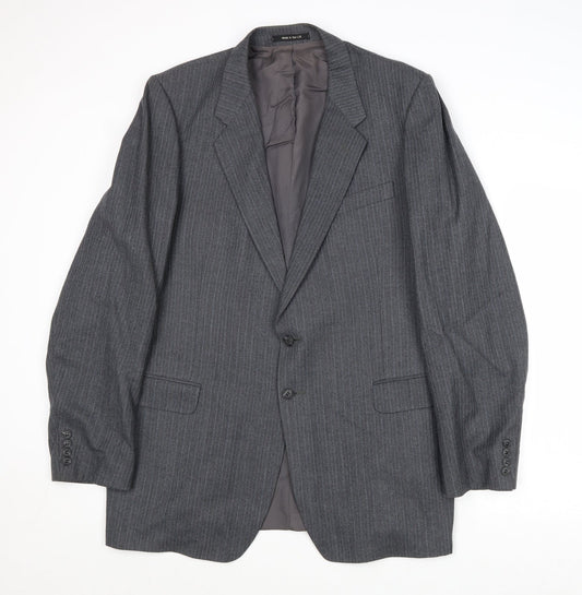 St Michael Mens Grey Striped Polyester Jacket Suit Jacket Size 44 Regular