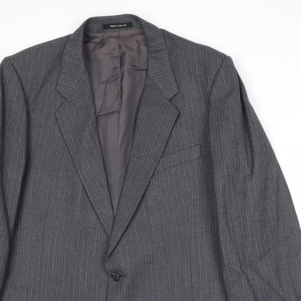 St Michael Mens Grey Striped Polyester Jacket Suit Jacket Size 44 Regular