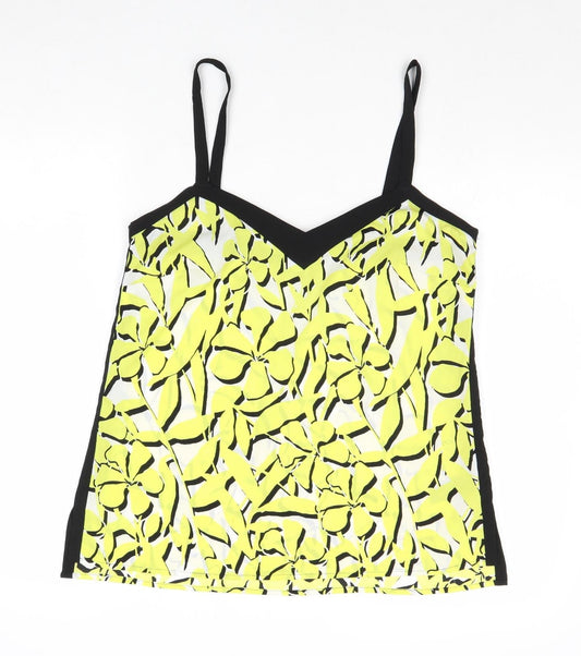Principles Womens Yellow Geometric Polyester Basic Tank Size 12 V-Neck