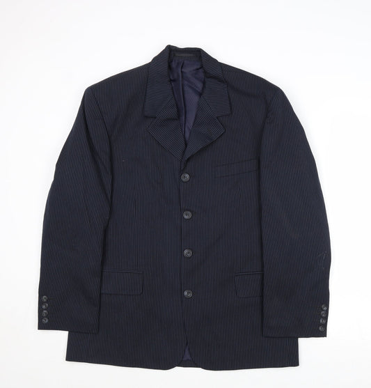 Revere Mens Blue Striped Polyester Jacket Suit Jacket Size 40 Regular