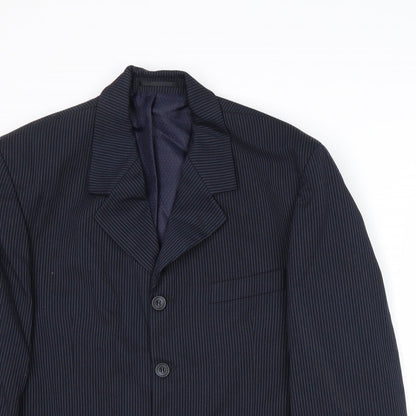 Revere Mens Blue Striped Polyester Jacket Suit Jacket Size 40 Regular