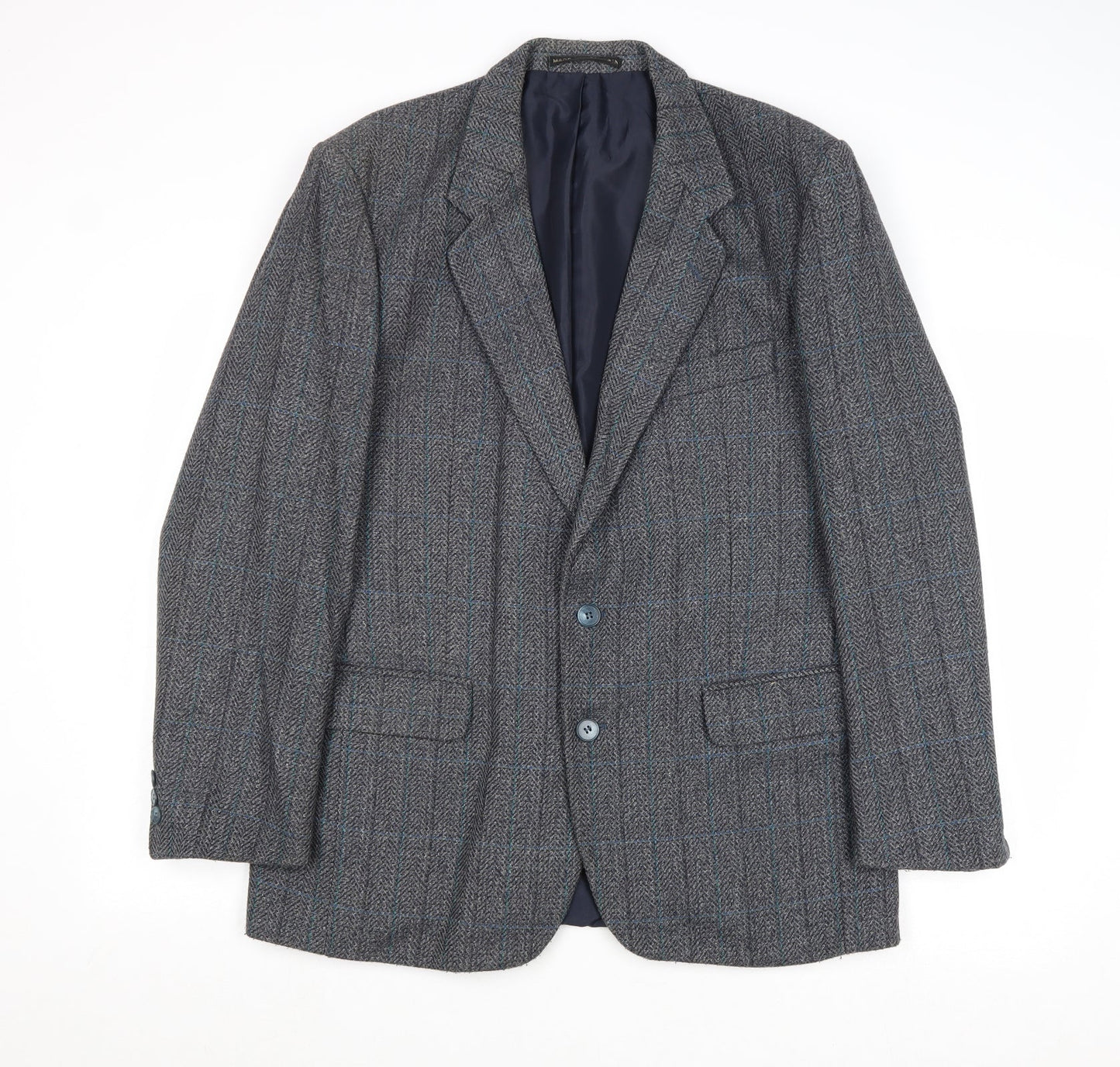 Hodges Mens Grey Striped Wool Jacket Blazer Size 40 Regular