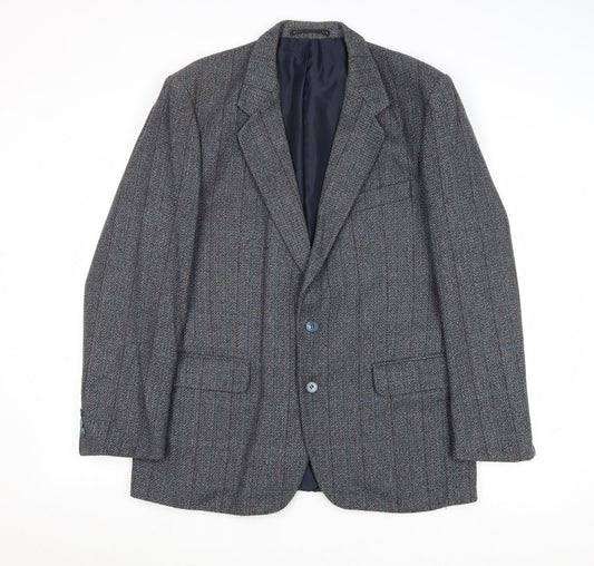 Hodges Mens Grey Striped Wool Jacket Blazer Size 40 Regular