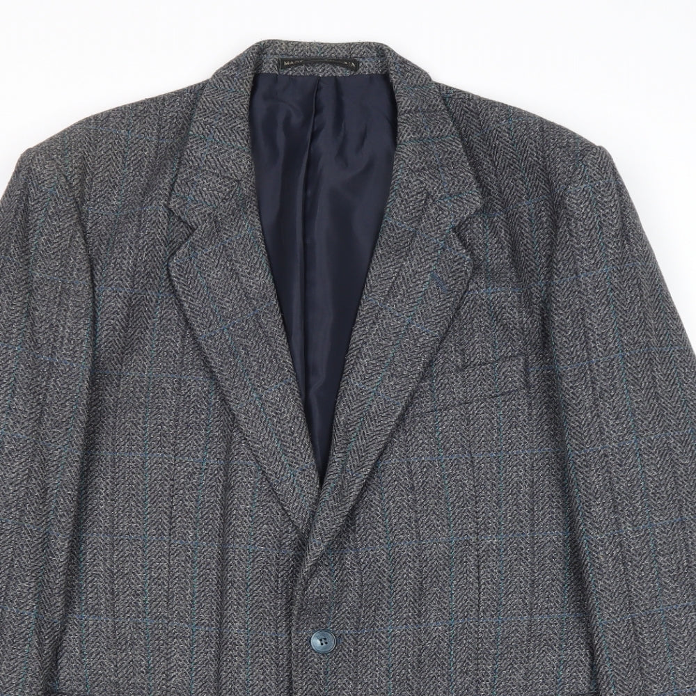 Hodges Mens Grey Striped Wool Jacket Blazer Size 40 Regular