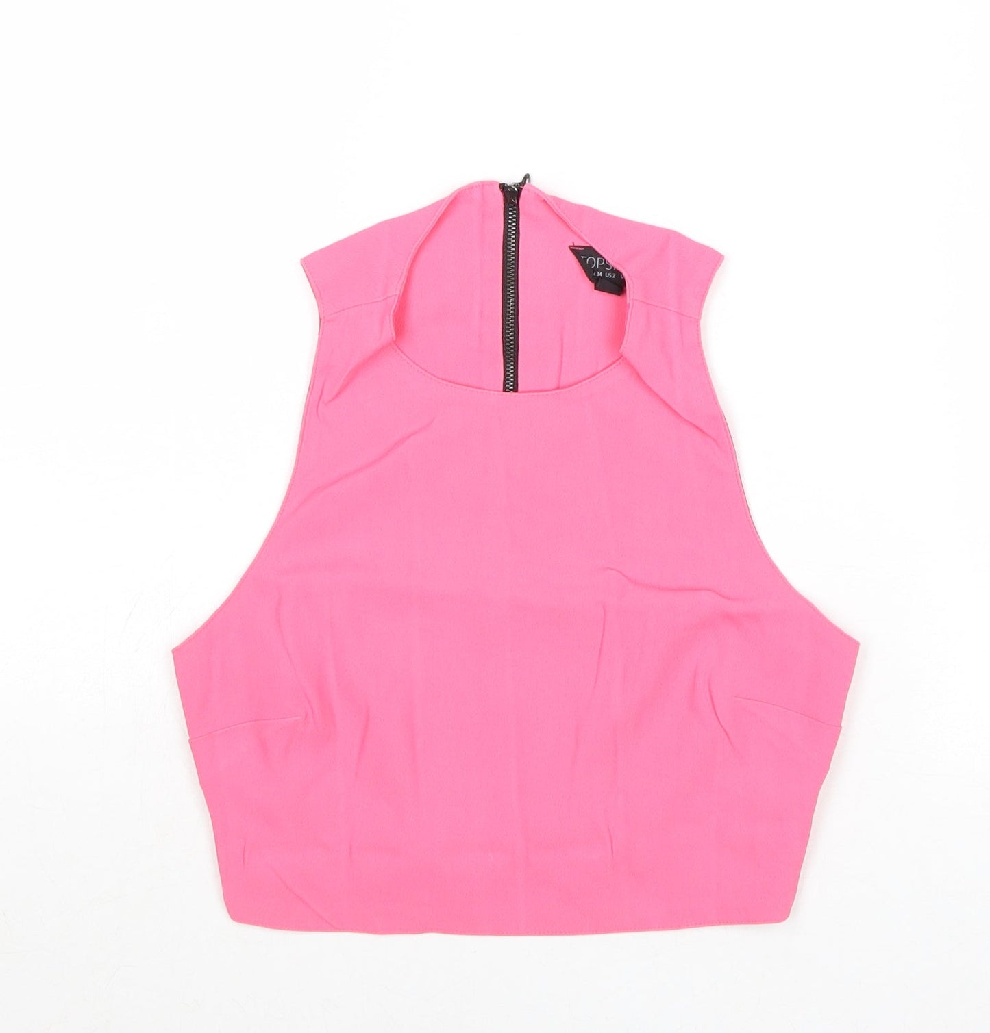 Topshop Womens Pink Acetate Cropped Tank Size 6 Round Neck