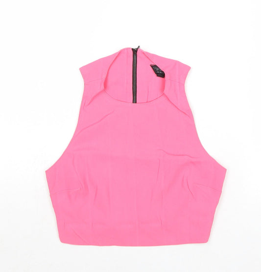 Topshop Womens Pink Acetate Cropped Tank Size 6 Round Neck