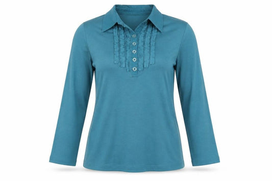 Mind Flowers Womens Blue Polyester Basic Blouse Size S Collared