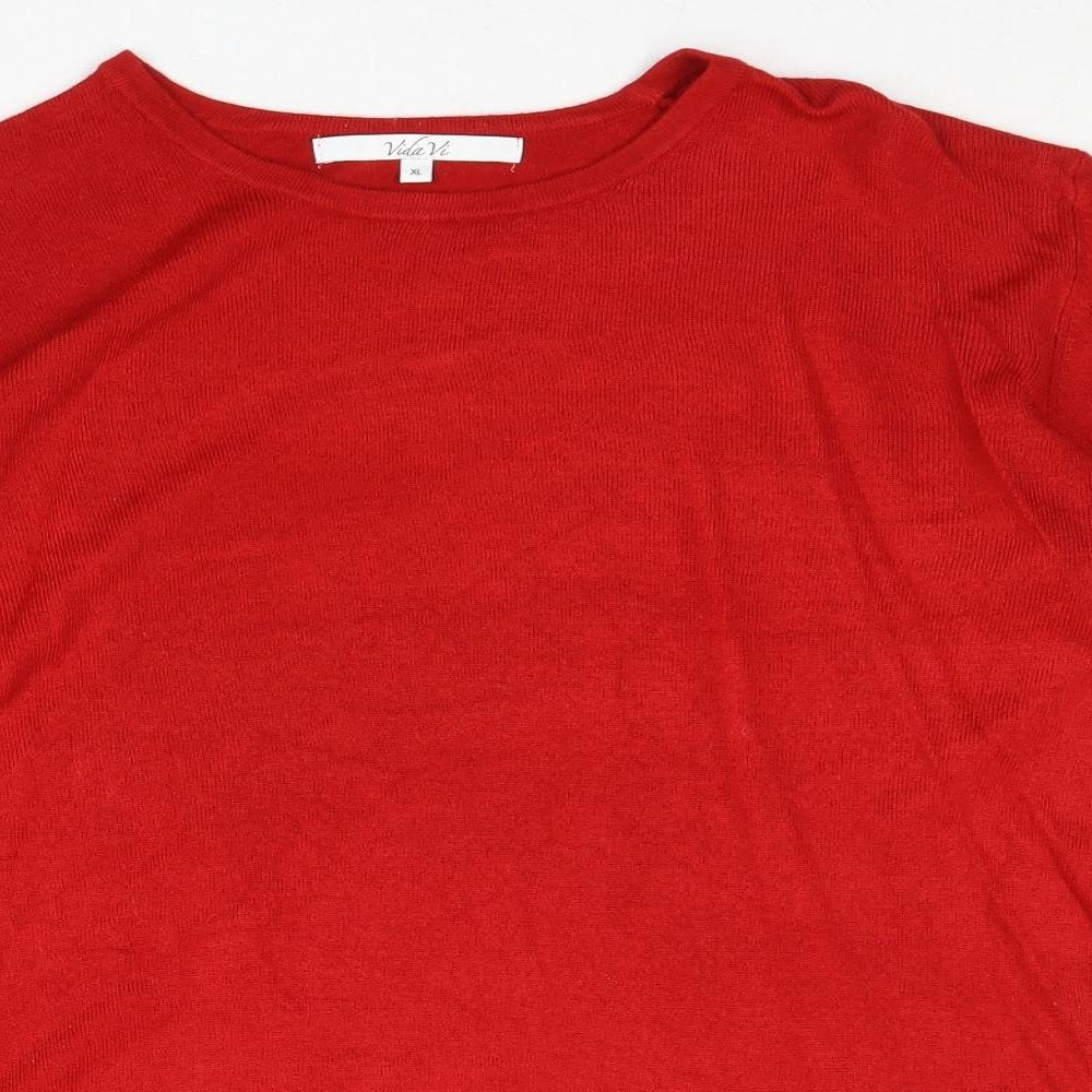 Vida Vi Womens Red Round Neck Acrylic Pullover Jumper Size XL