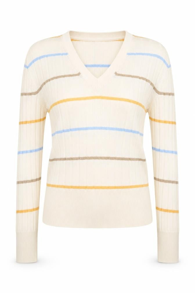 Marks & Spencer Womens Beige Square Neck Striped Viscose Pullover Jumper Size S