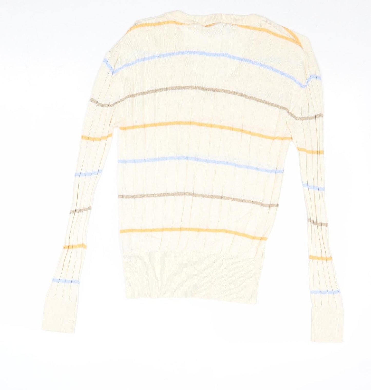 Marks and Spencer Womens Beige Square Neck Striped Viscose Pullover Jumper Size S