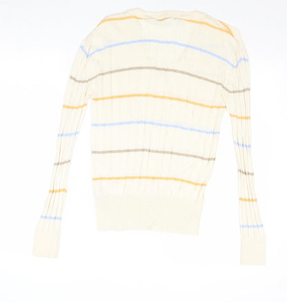 Marks & Spencer Womens Beige Square Neck Striped Viscose Pullover Jumper Size S