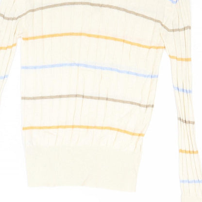 Marks & Spencer Womens Beige Square Neck Striped Viscose Pullover Jumper Size S