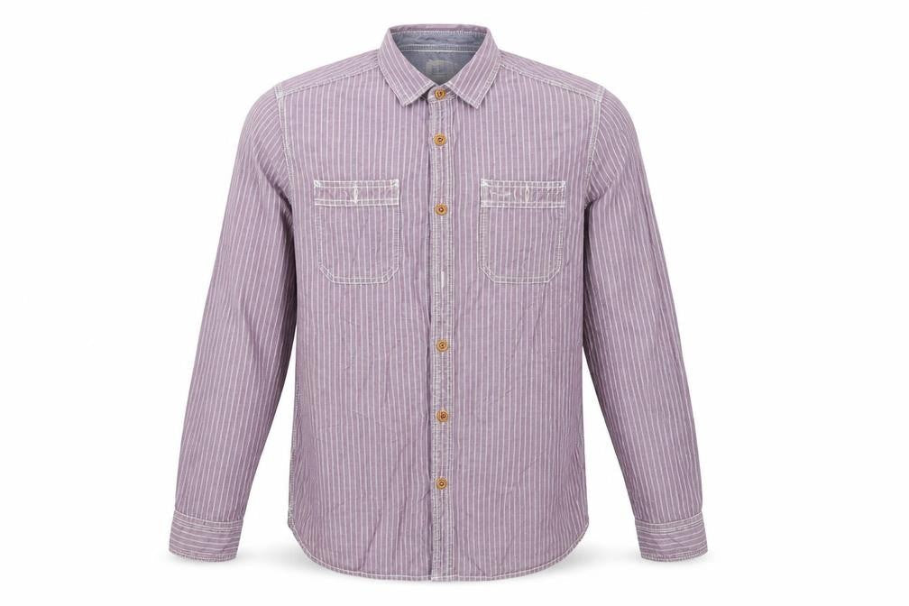 Marks & Spencer Mens Purple Striped Cotton Button-Up Size L Collared Button