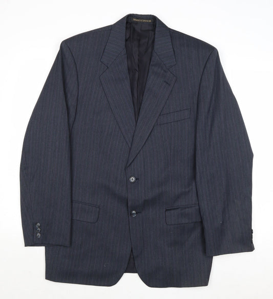 Marks and Spencer Mens Blue Striped Polyester Jacket Suit Jacket Size 40 Regular
