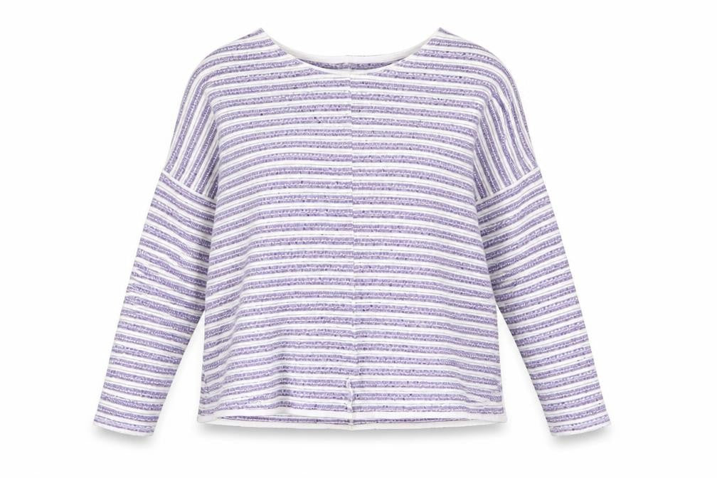 Marks & Spencer Womens Purple Round Neck Striped Cotton Pullover Jumper Size 12