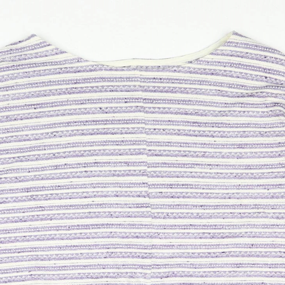 Marks and Spencer Womens Purple Round Neck Striped Cotton Pullover Jumper Size 12