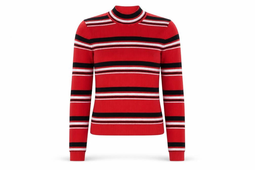 H&M Womens Red Round Neck Striped Viscose Pullover Jumper Size XS