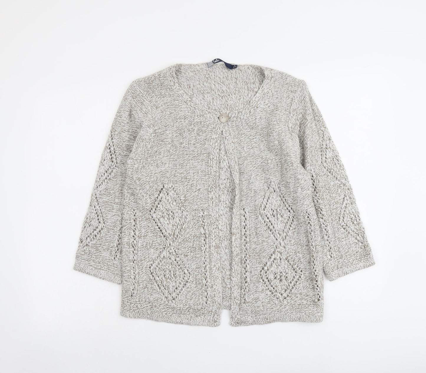 EWM Womens Beige Round Neck Acrylic Cardigan Jumper Size S