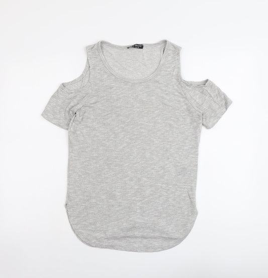 Select Womens Grey Viscose Basic T-Shirt Size 8 Round Neck - Cold Shoulder