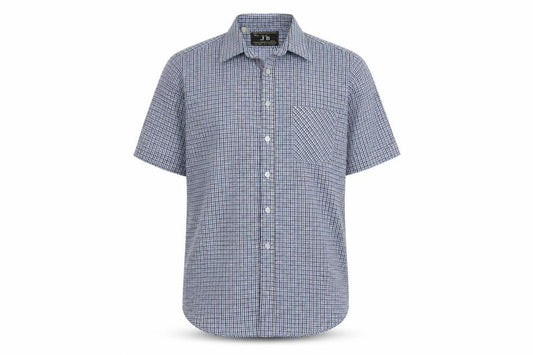 JB London Mens Blue Plaid Polyester Button-Up Size 15.5 Collared Button