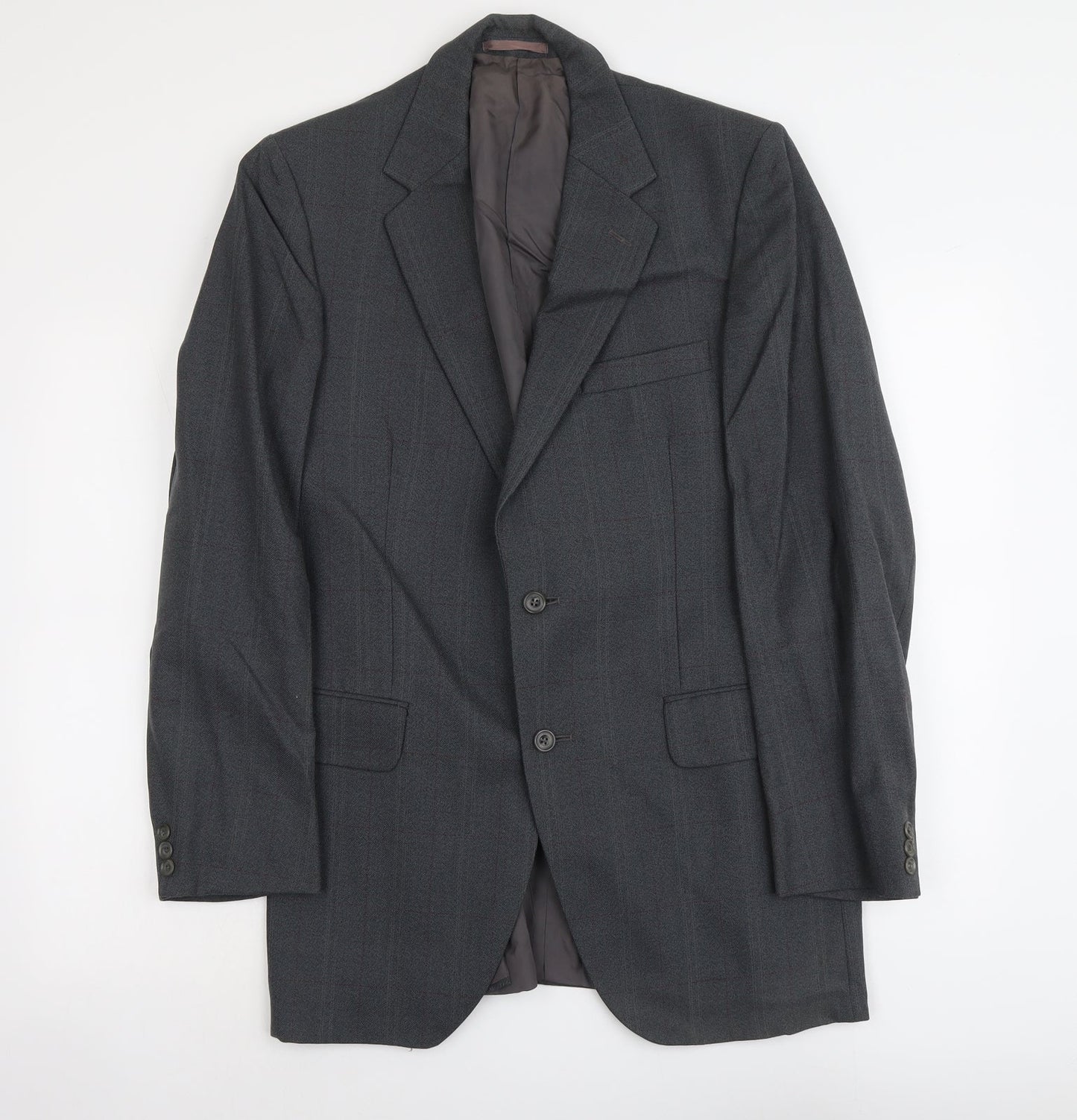 Dun&Co Mens Grey Check Wool Jacket Suit Jacket Size L Regular