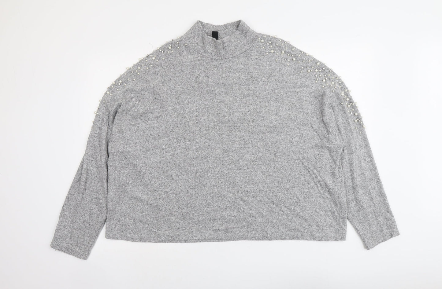 New Look Womens Grey Mock Neck Viscose Pullover Jumper Size 16