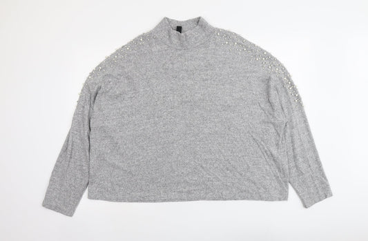 New Look Womens Grey Mock Neck Viscose Pullover Jumper Size 16