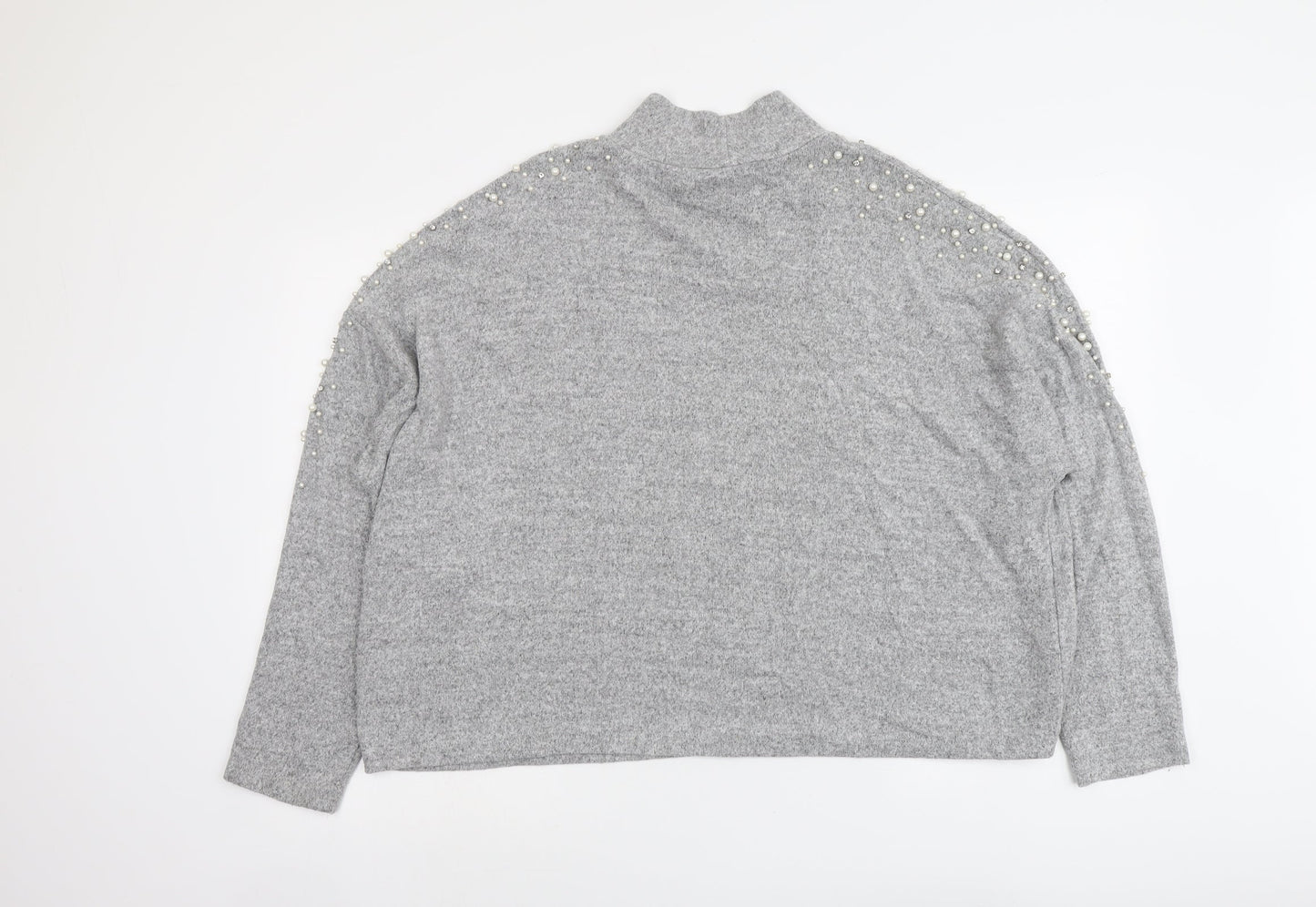 New Look Womens Grey Mock Neck Viscose Pullover Jumper Size 16