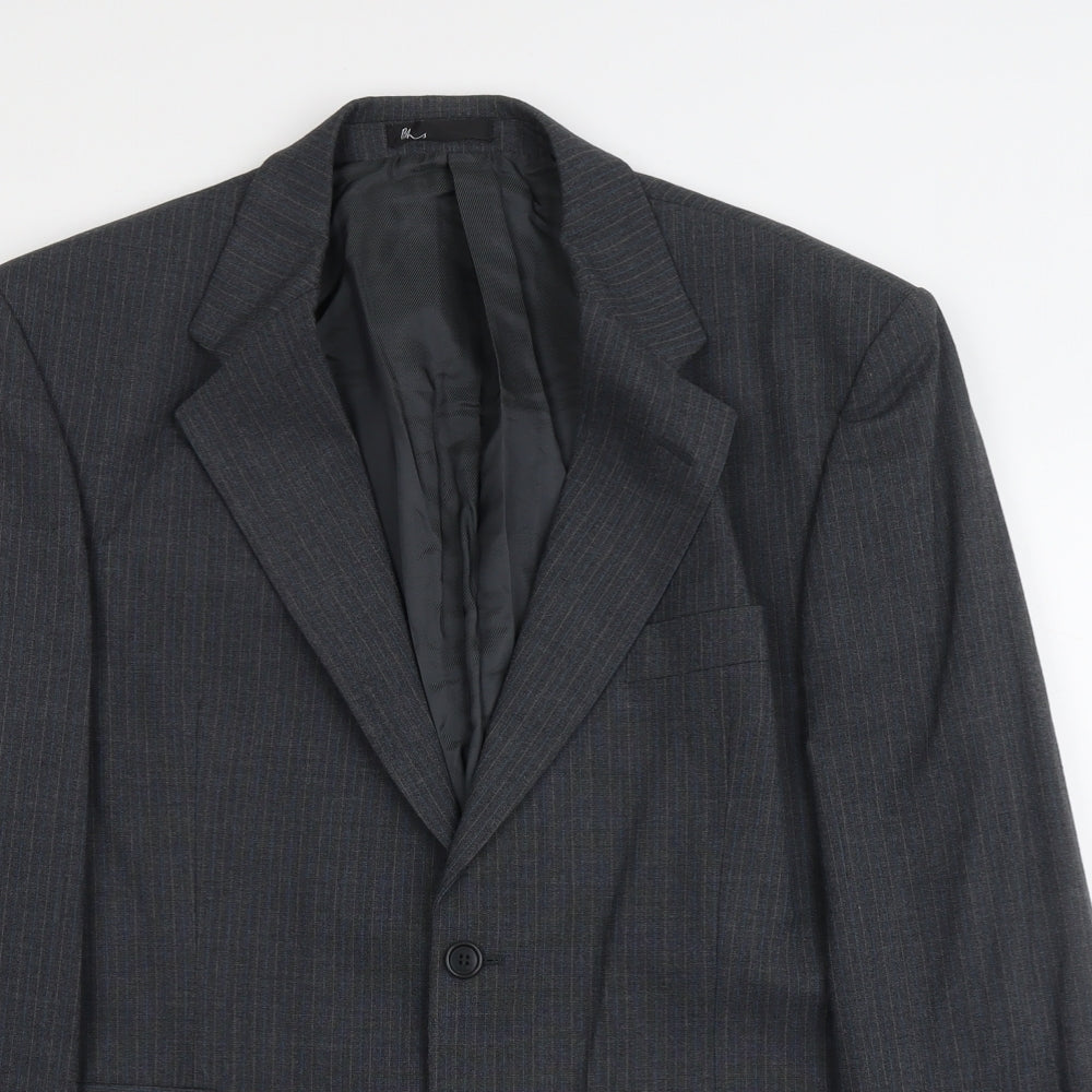 BHS Mens Grey Striped Polyester Jacket Suit Jacket Size L Regular