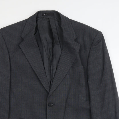BHS Mens Grey Striped Polyester Jacket Suit Jacket Size L Regular