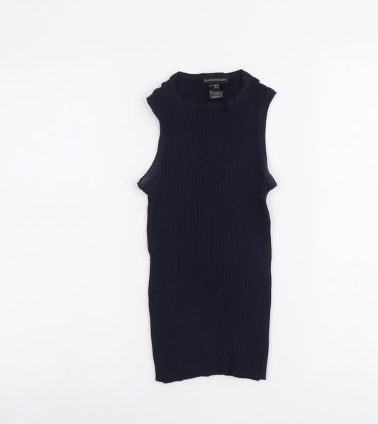 Warehouse Womens Blue Polyamide Basic Tank Size 12 Round Neck