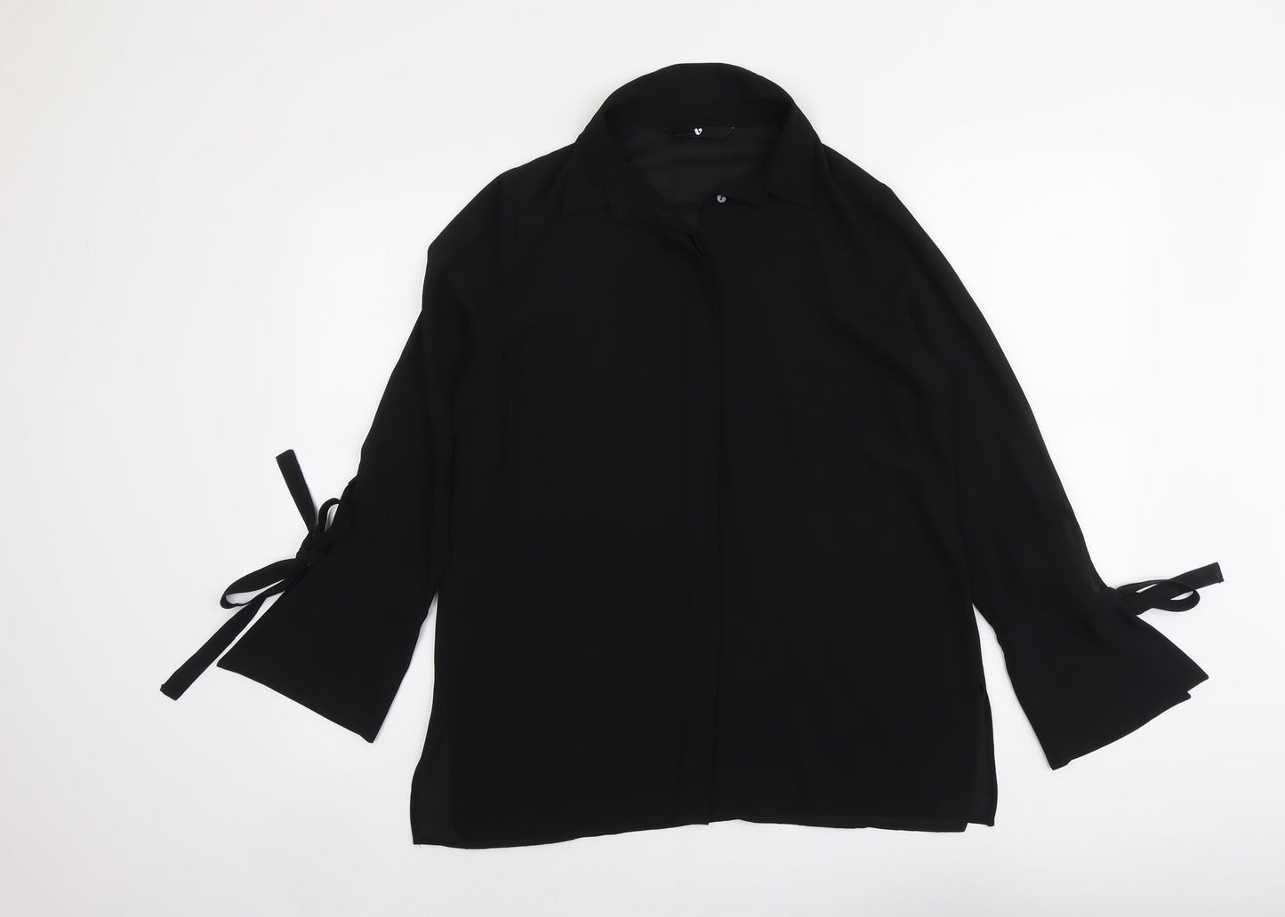 V By Very Womens Black Polyester Basic Button-Up Size 12 V-Neck