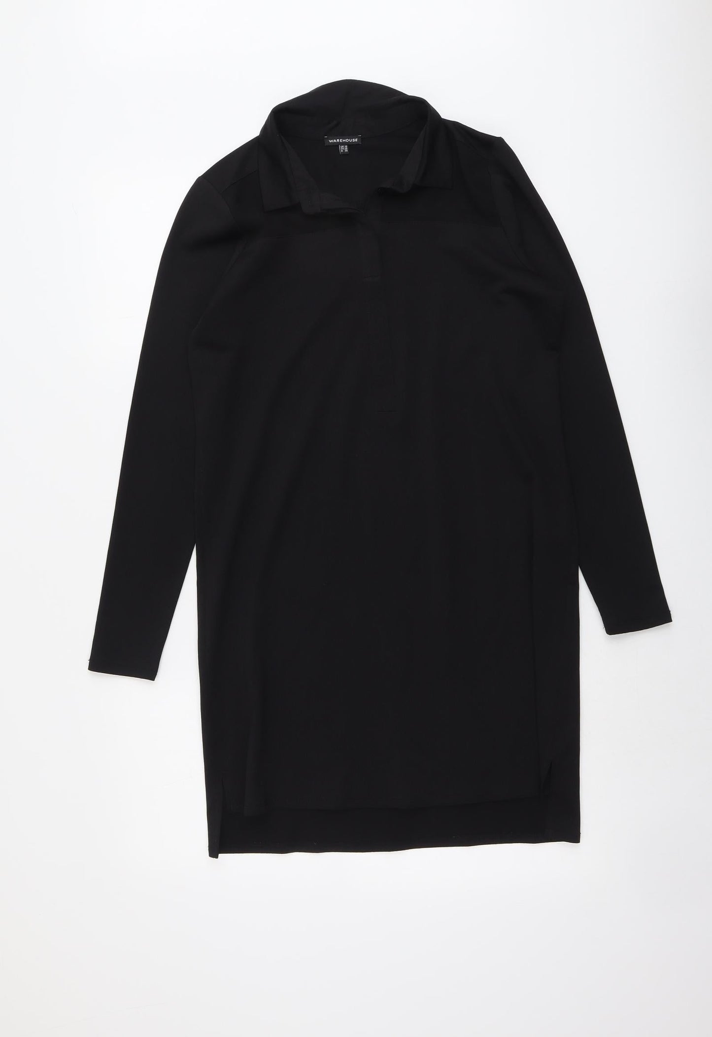 Warehouse Womens Black Polyester Shirt Dress Size 10 Collared Button