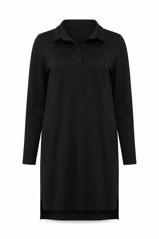 Warehouse Womens Black Polyester Shirt Dress Size 10 Collared Button