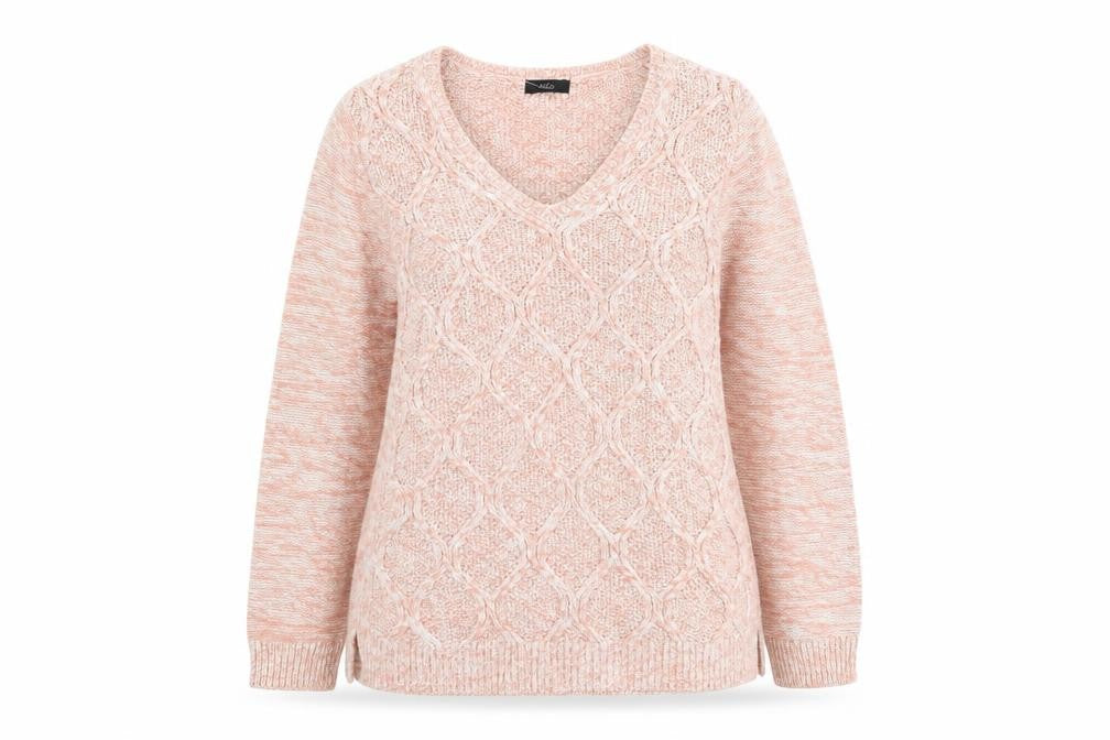 M&Co Womens Pink V-Neck Acrylic Pullover Jumper Size 14