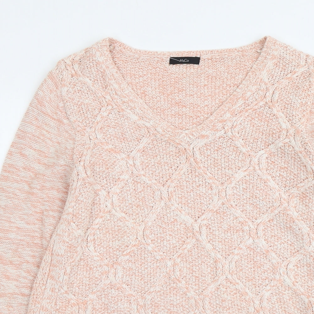 M&Co Womens Pink V-Neck Acrylic Pullover Jumper Size 14