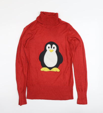 Next Womens Red Roll Neck Acrylic Pullover Jumper Size 10 - Penguin