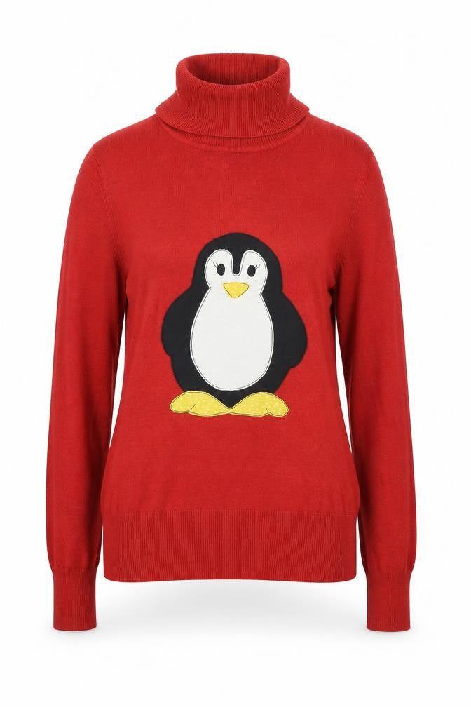 NEXT Womens Red Roll Neck Acrylic Pullover Jumper Size 10 - Penguin