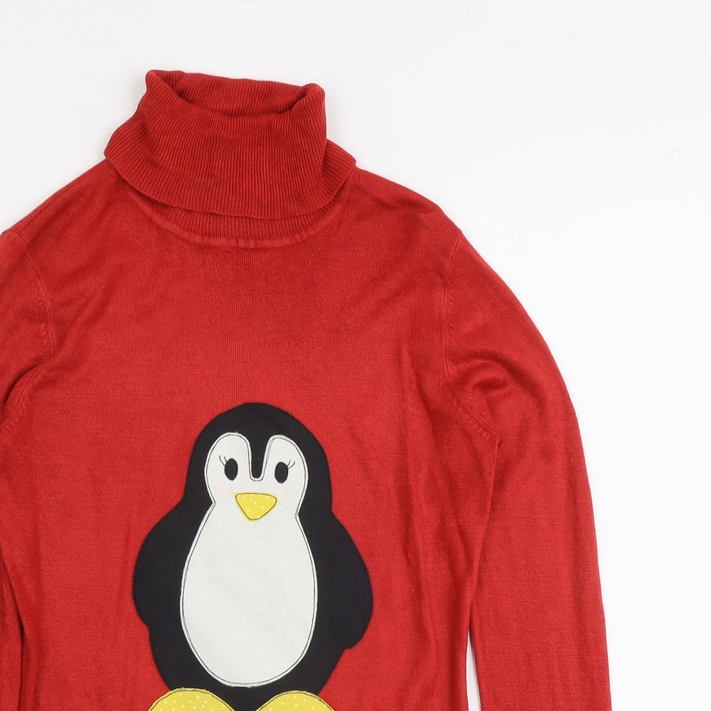 NEXT Womens Red Roll Neck Acrylic Pullover Jumper Size 10 - Penguin