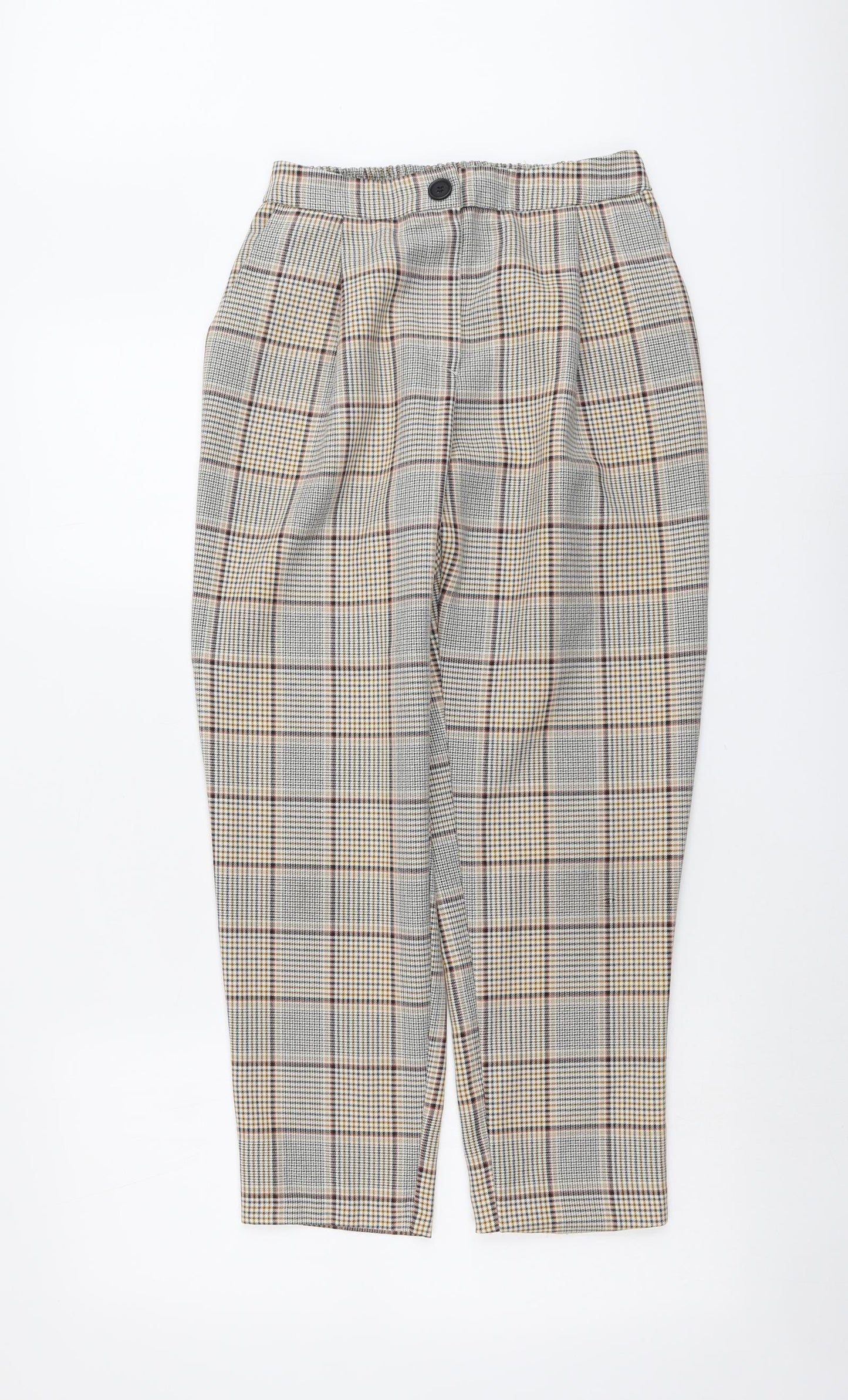New Look Womens Beige Plaid Polyester Carrot Trousers Size 10 L28 in Regular Button