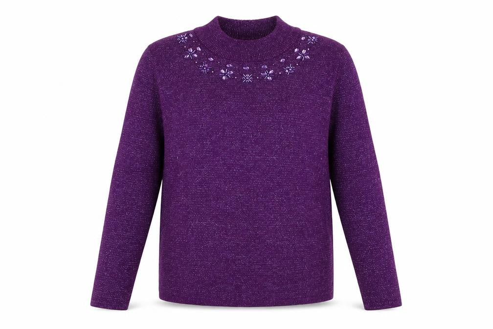 Bonmarché Womens Purple Round Neck Polyester Pullover Jumper Size S