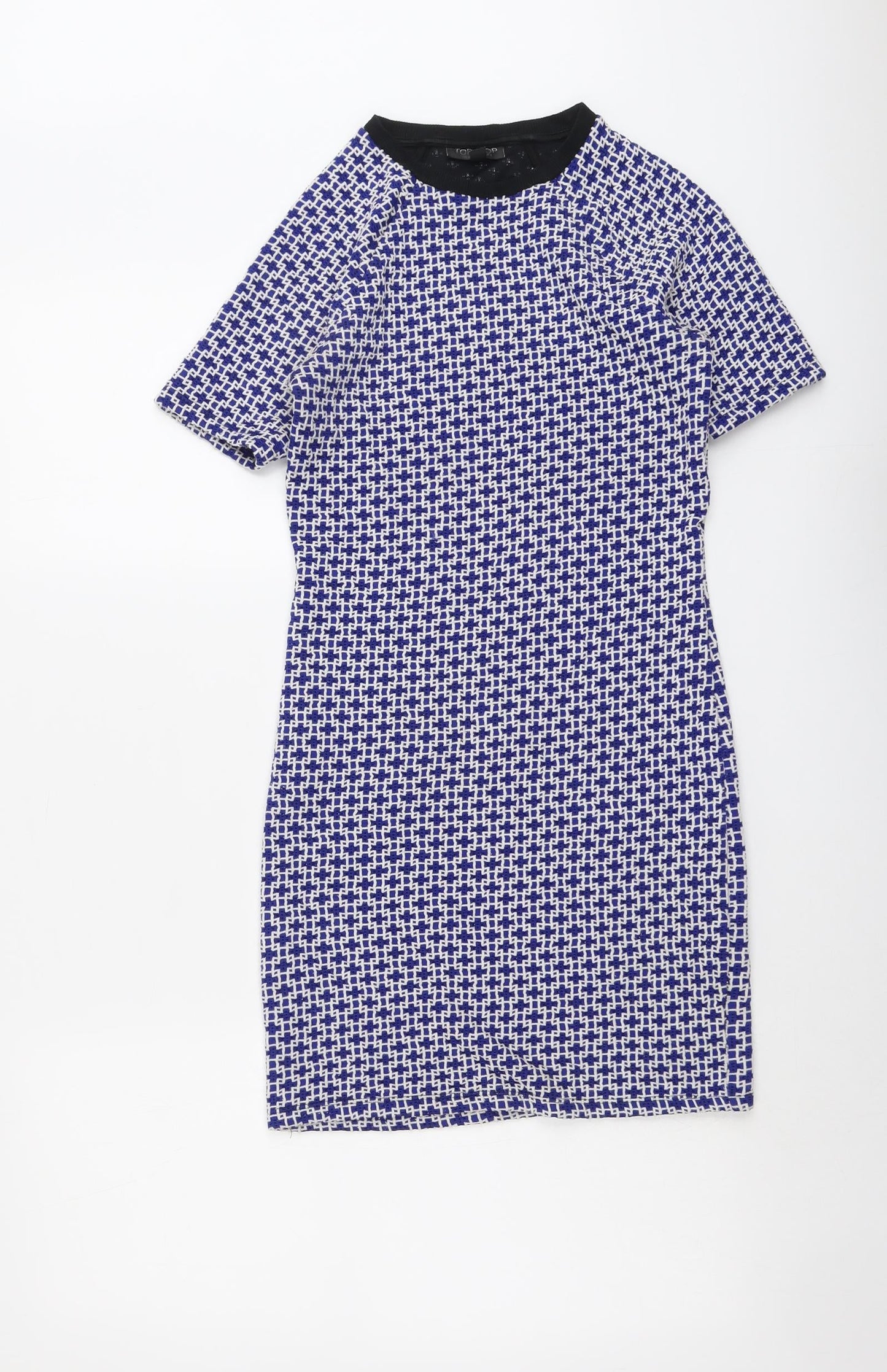 Topshop Womens Blue Geometric Polyester A-Line Size 8 Round Neck Pullover